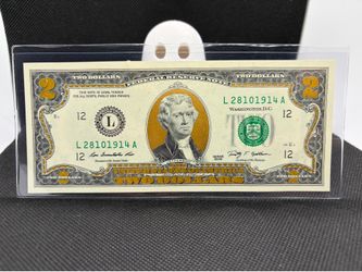 22K Gold Foil $2 Bill in Presentation Folder – Genuine U.S. Legal Tender