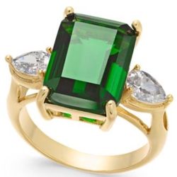 Charter Club Emerald Cut Crystal Ring in Gold Plate, Size 7