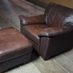 Dark Brown Leather Chair and Ottoman.