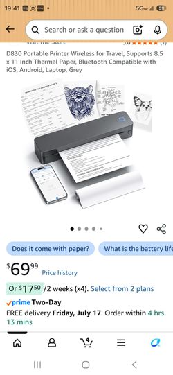 Portable thermal Printer Wireless for Travel,