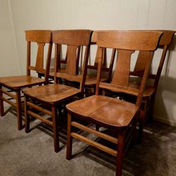 Dining Room Chairs Kitchen Chair Set 6 Antique 19th Century Quartersawn Tiger Oak Murphy Mission Arts & Crafts Wood T Back Chairs