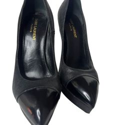 Saint Laurent black leather high heels 38 1/2