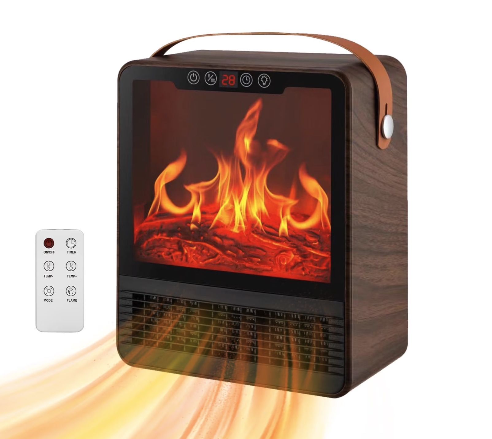 Portable Electric Fireplace Space Heater for Indoor Use, Remote Control, 3 Mode Settings, 24H Timer & Safety Tip-Over Protection