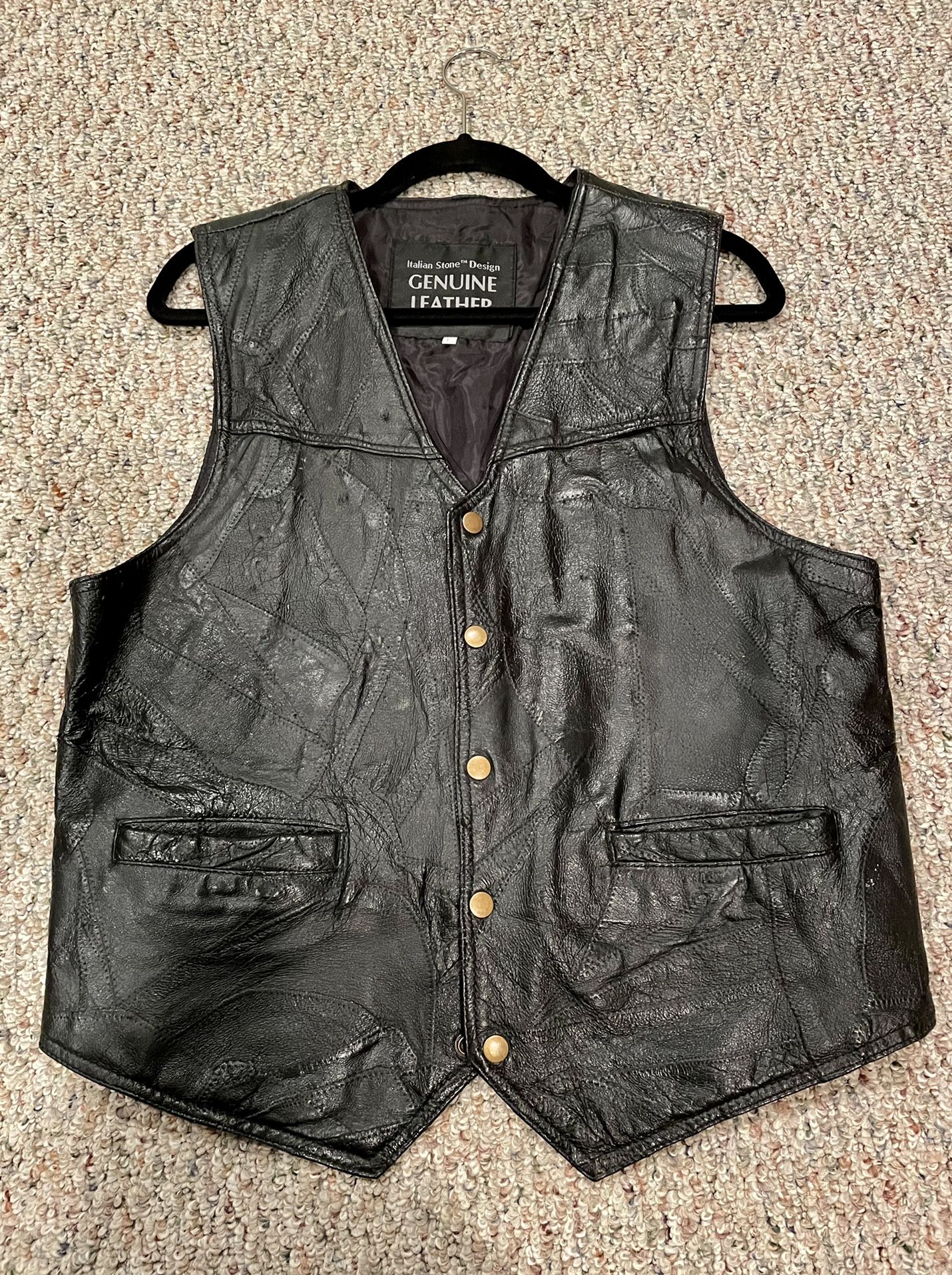 Men’s Black Leather Motorcycle Vest 