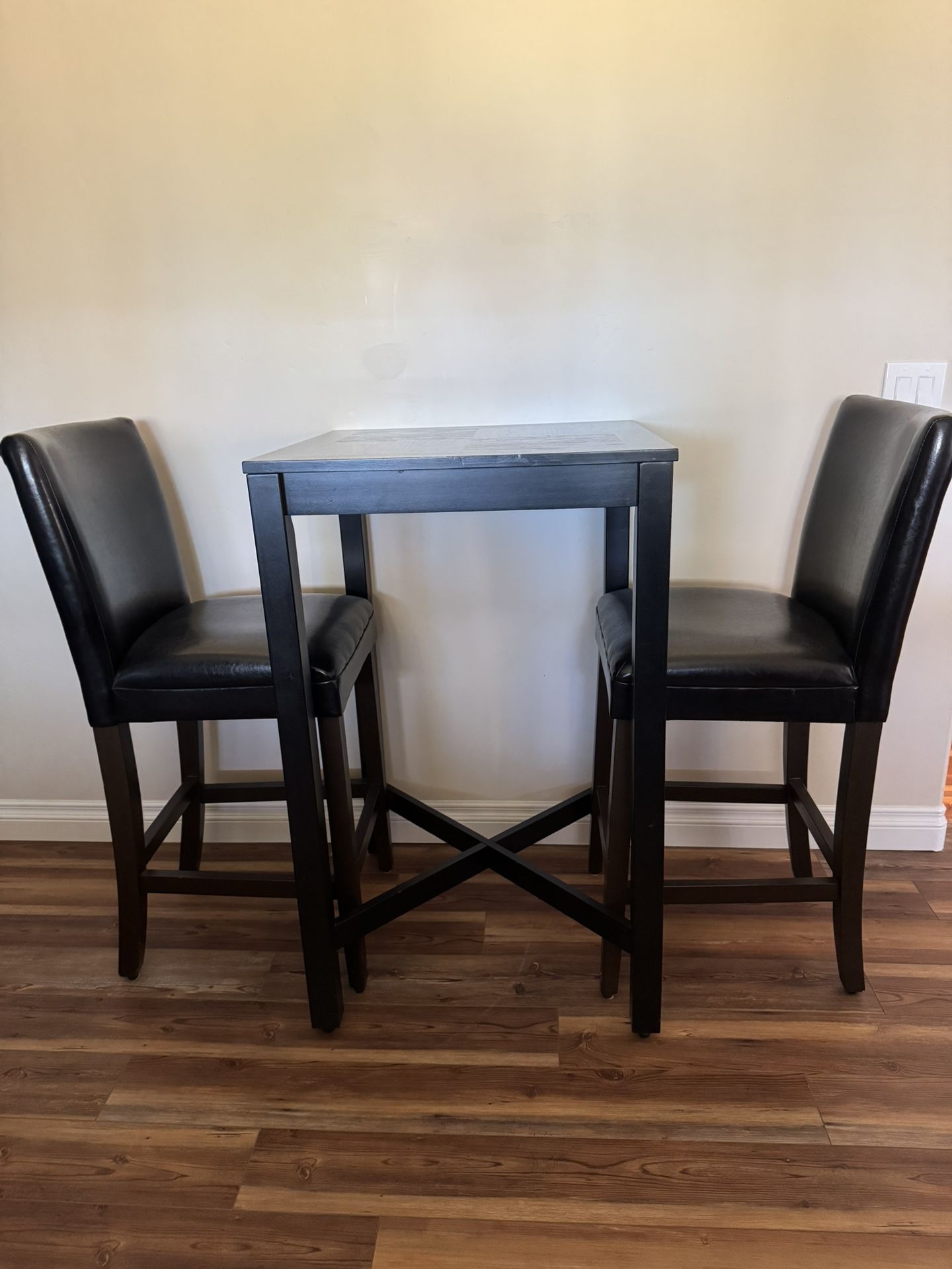 BAR HEIGHT TABLE & FAUX LEATHER CHAIRS
