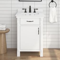 Bellington 24 in. Single Sink Almond Toffee Bath Vanity with White Engineered Stone Top (Assembled)