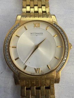 Men's Wittnauer Swiss Quartz Gold-Plated Watch (Diamond Bezel)