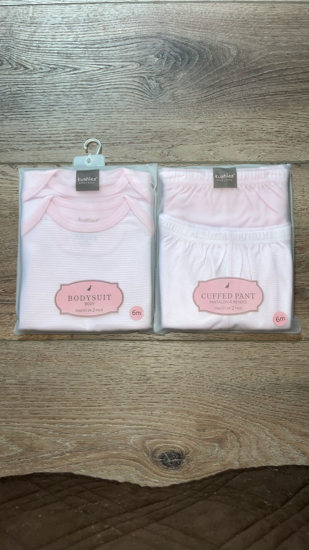 NEW ~ 6 Months, 2 Sets of Matching Pink Bodysuits & Pants,100% Cotton, Made by Kushies