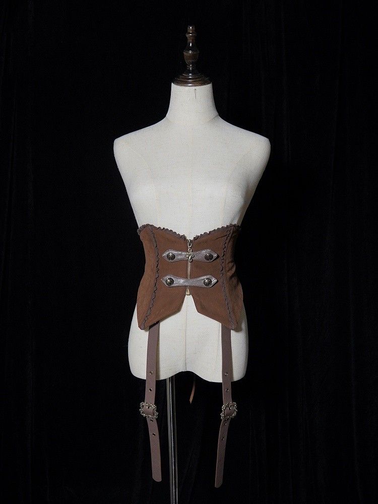 Brown Button Up Tie Up Corset Lolita