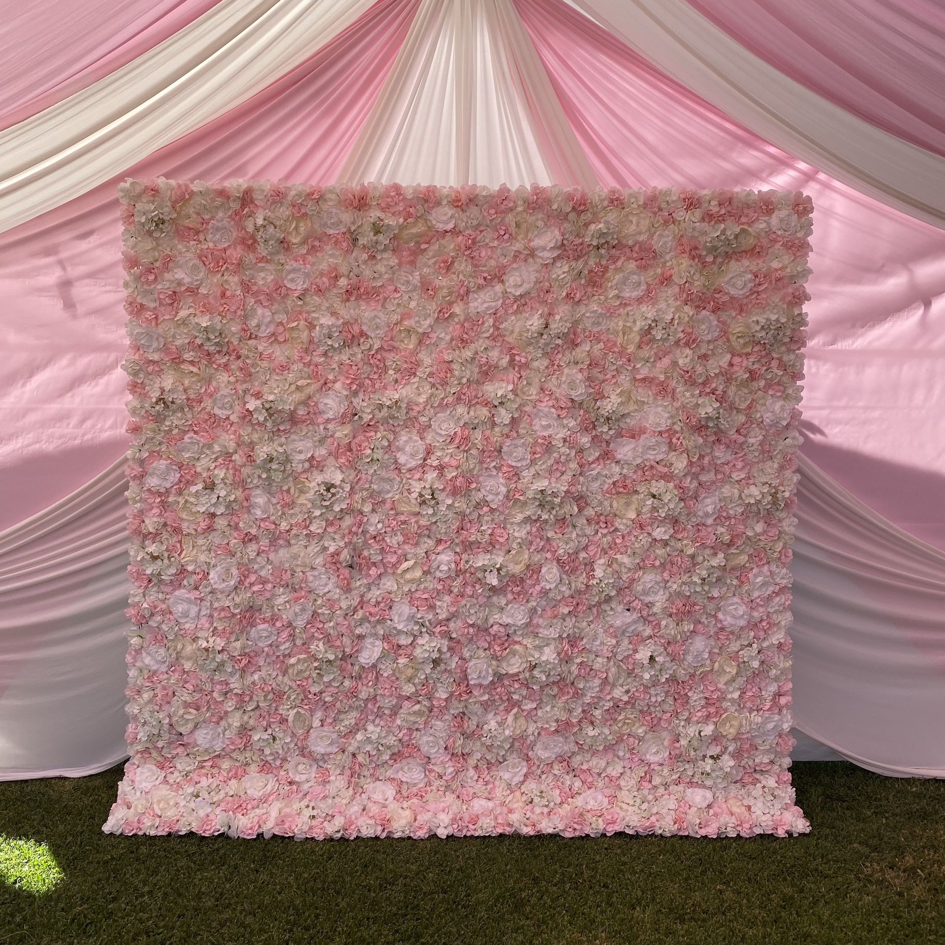 8x8 Pink / White Flower wall Backdrop set up - Party additions