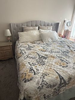 King size bed frame with tufted headboard