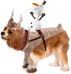 Small Dog 🐶 Sven Disney Frozen Olaf Plush Rider Reindeer Antler Headpiece Pet Costume