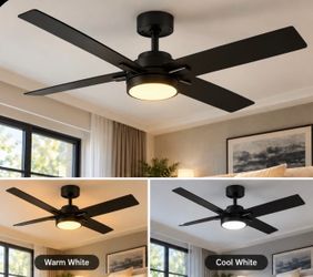 48” Black Ceiling Fan with LED Light & Remote