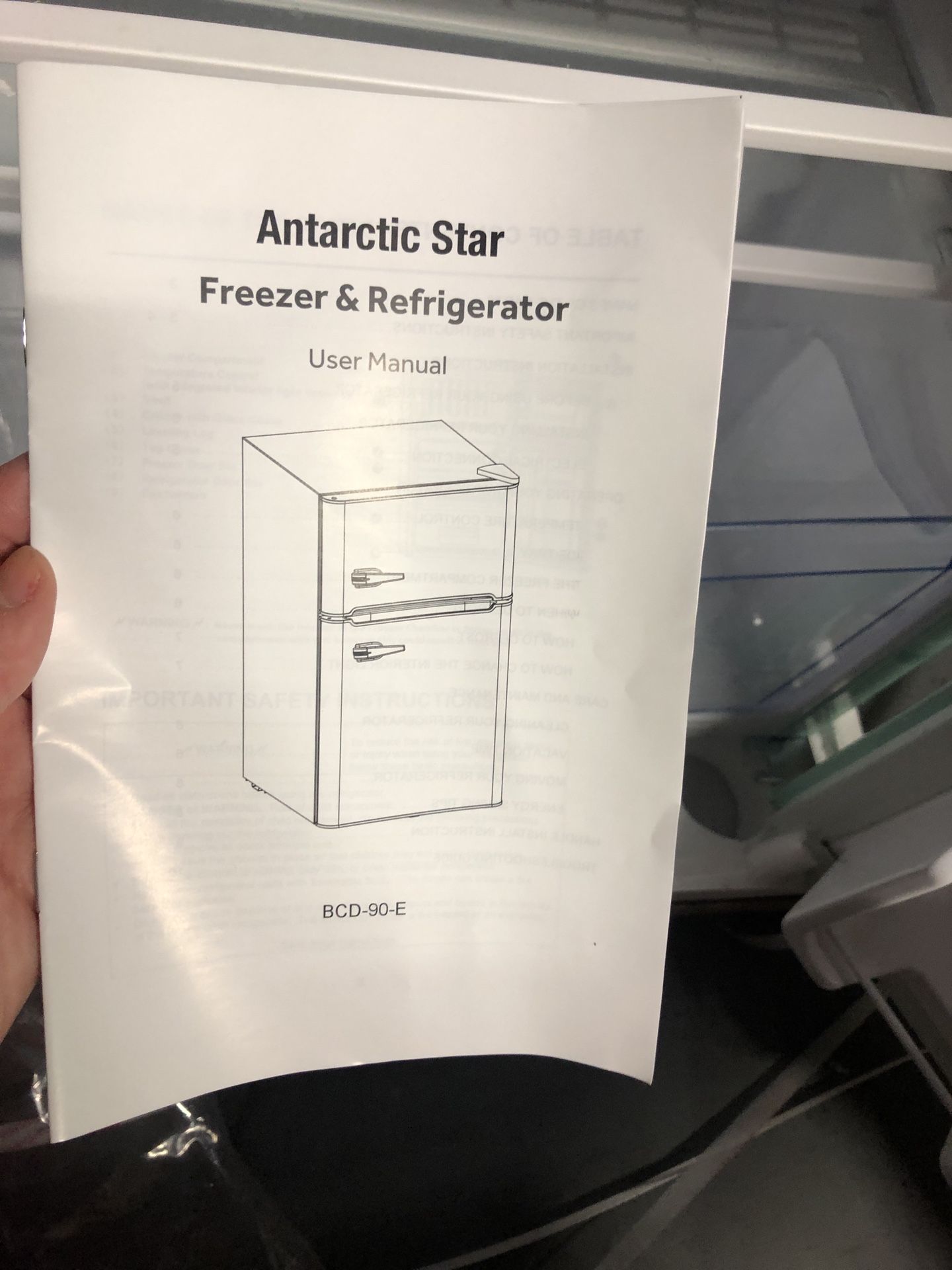 Compact Mini Refrigerator with Separate Freezer in the box with small dent on one side