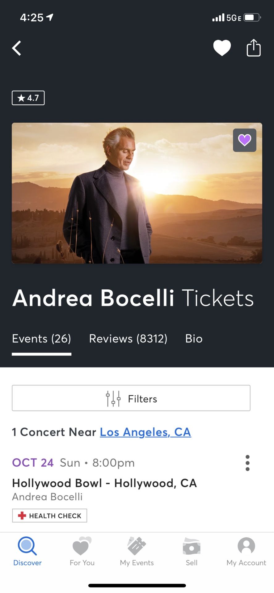 Andrea Bocelli @ The Hollywood Bowl , 10/24