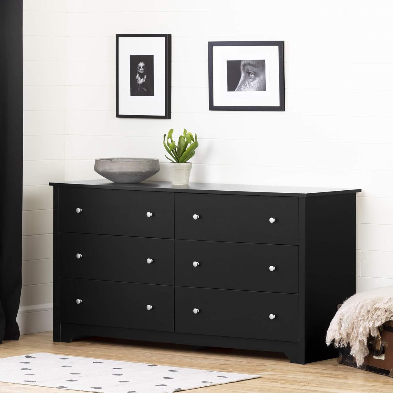 NEW w/ minor dmg - South Shore Vito Collection 6-Drawer Double Dresser, Black with Matte Nickel Handles, Pure Black - Retail $259