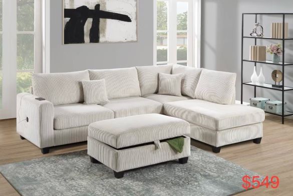 Corduroy Sectional Sofa With Ottoman Storage