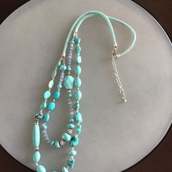 Signed Chico's Faux Turquoise Double Strand Necklace