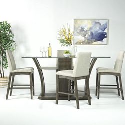 GLASS ROUND COUNTER DINING SET. 4CH 