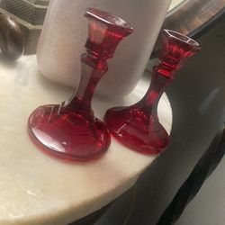 Ruby Red Candleholders Vintage 