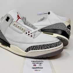 USED 2023 NIKE AIR JORDAN RETRO 3 III REIMAGINED WHITE CEMENT SIZE 12