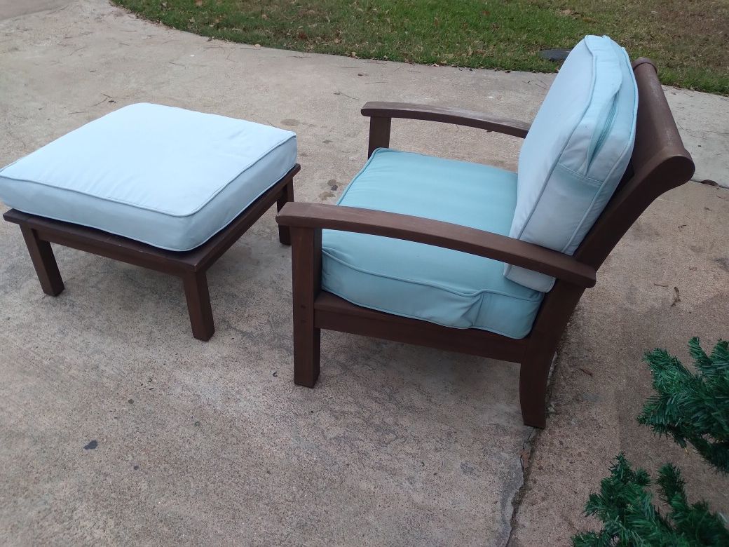 Patio chair with cushion and ottoman