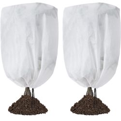 Garutom 2-Pack Plant Covers Freeze Protection 48" x 72" 2.2 oz, Frost Cloth Plants Jacket Drawstring Tree Cover for Outdoor Plants, Shrub Potted Plant