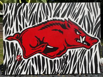 Arkansas Razorbacks Hand-Painted Canvas Wall Art – Zebra Print Background
