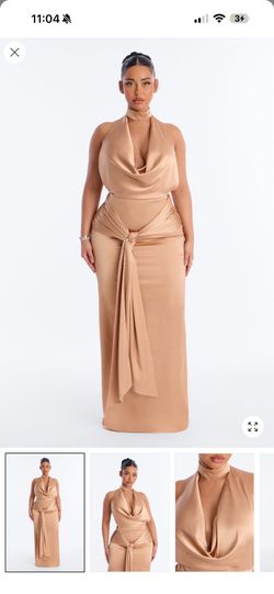 Fashion nova Ayla Draped Backless Satin Gown - Taupe - XL