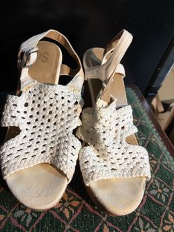 Cream Woven Strappy Block Heel Sandals