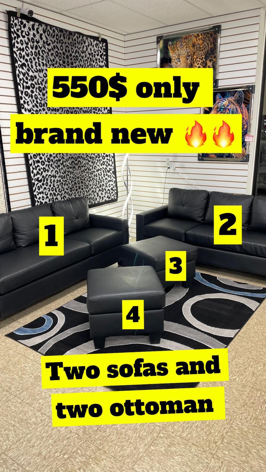 2 sofas and 2 ottoman brand new set $550  only available for pick up or delivery