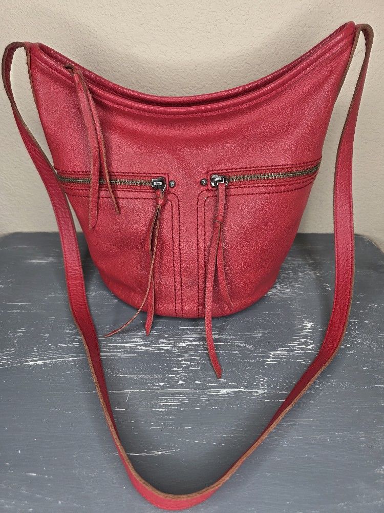 THE SAK Red Leather Purse Shoulder Bucket Bag Soft Red Boho