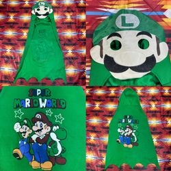 Vintage Luigi Kids Mask Cape Facehood & Eyes Super Mario World Mario Yoshi