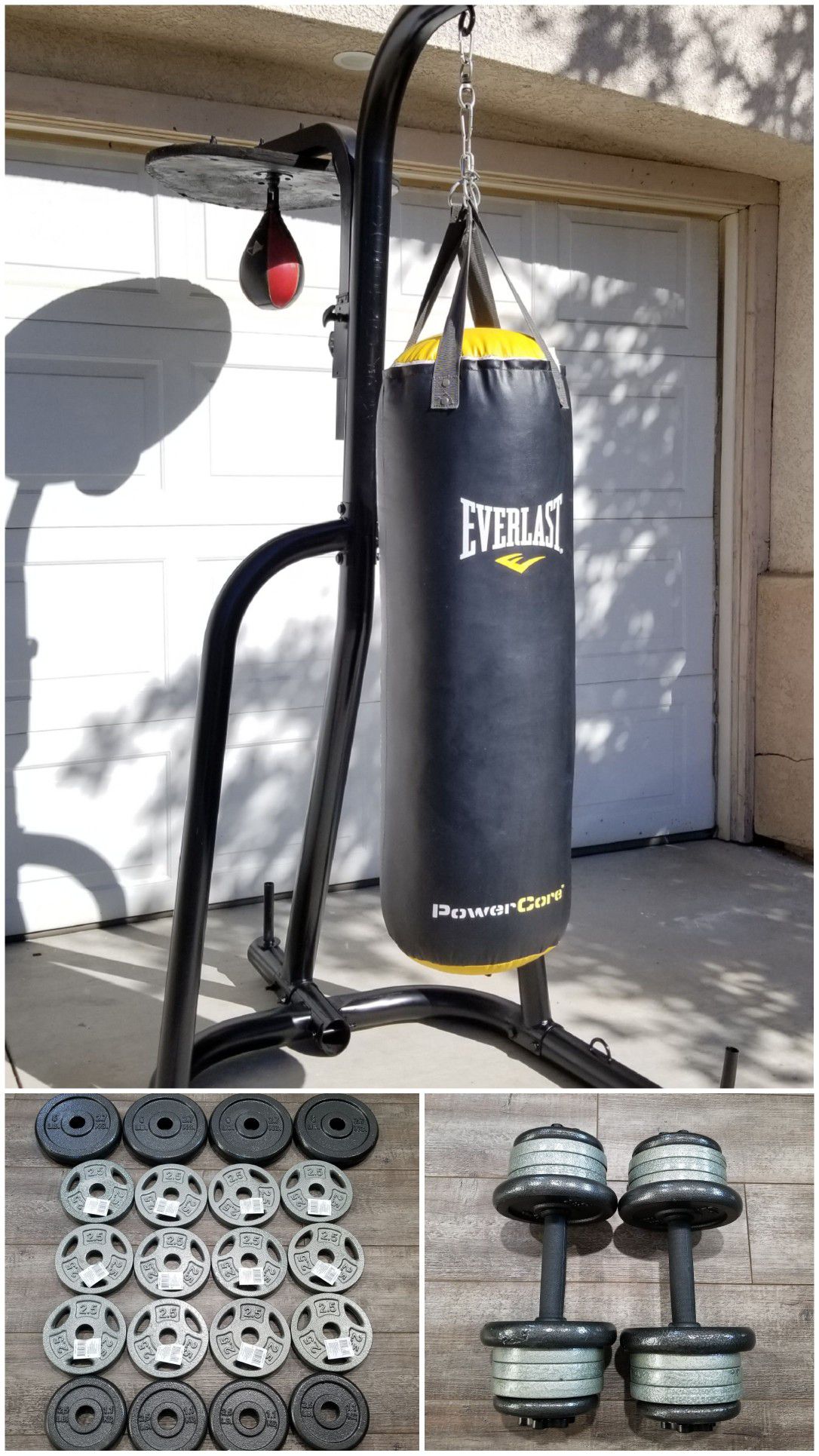 << EVERLAST >> PUNCHING BAG + STAND + 70 LBS DUMBBELL SET