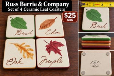 Russ Berrie Ceramic Leaf Coasters – Set of 4 – $25 OBO