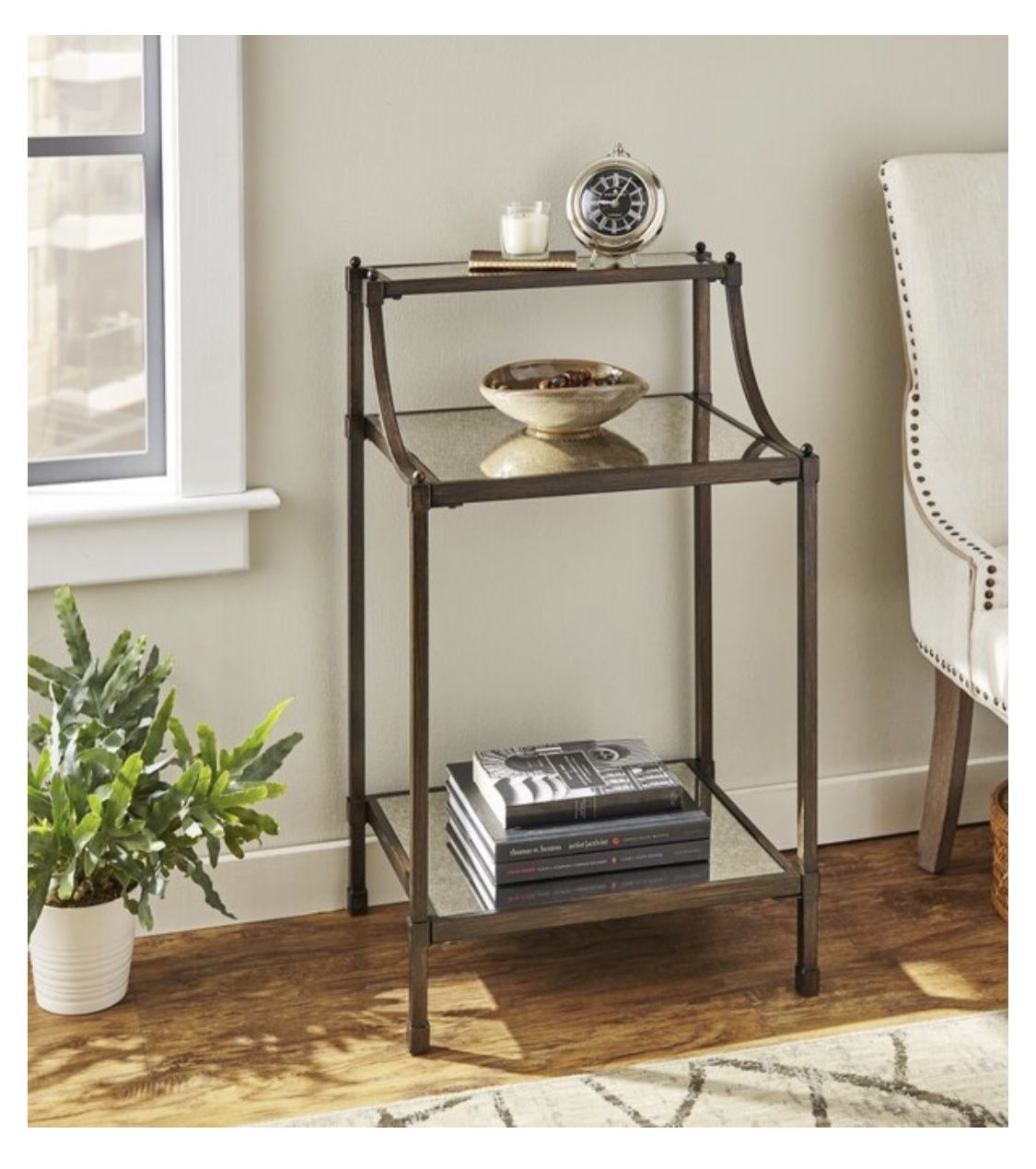 Oil- Rubbed Bronze with Antiqued Mirror End Table