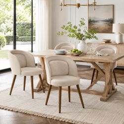 Linen Curved Back Dining Chairs w/ Lumbar Pillow – Set of 4