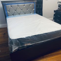 BRANDED New Bed frame(Headboard led light) Box spring+Mattress 13” brand New Delivery 🚚 Available