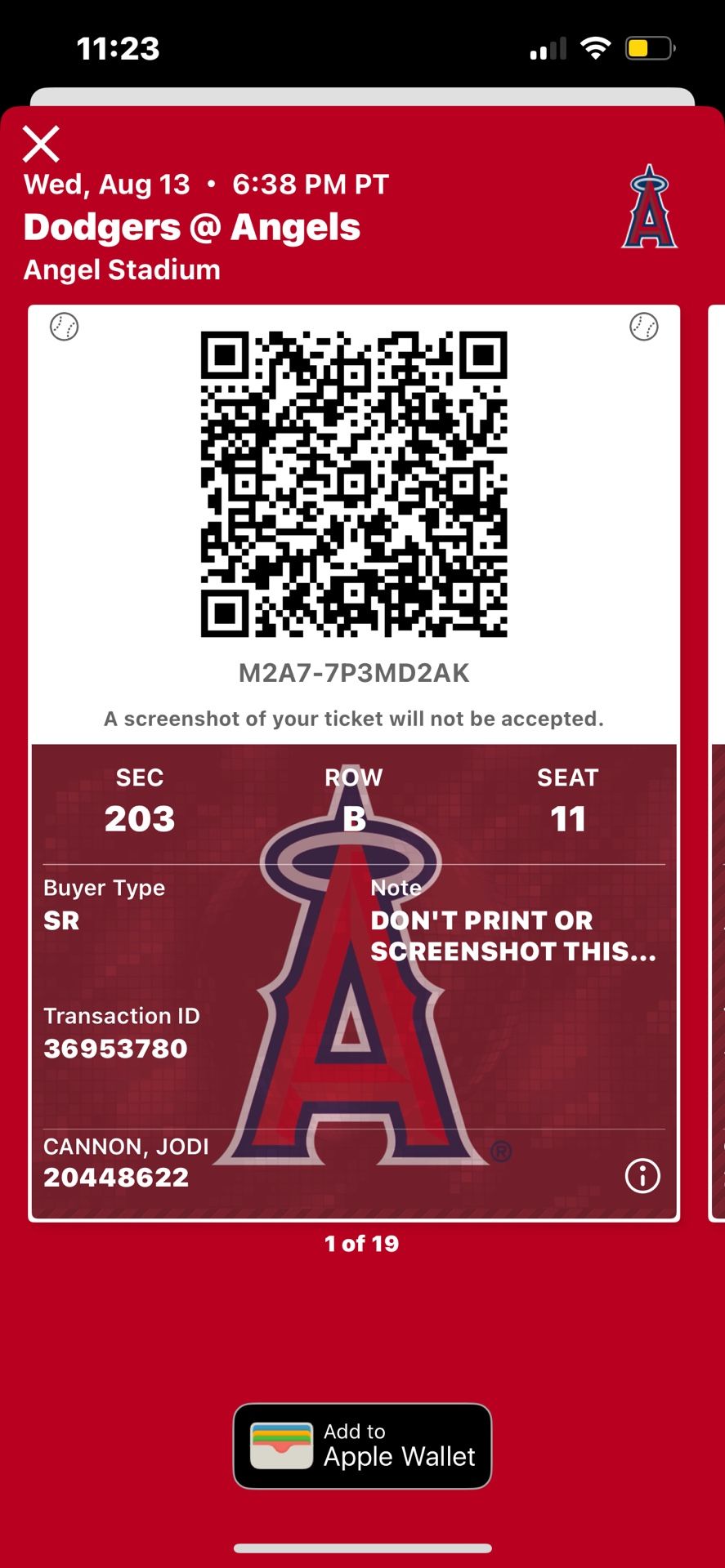 Angel Dodger Game August 13