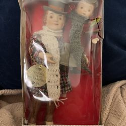 Vintage Kurt Adler Bob Crachett and Tiny Tim Porcelain Christmas Ornament
