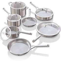 Ninja EverClad Stainless Steel Cookware 12 Piece Pots & Pans Set, All Stovetops & Induction, Oven Safe to 600°F, Tri-Ply Commercial-Grade, C99012