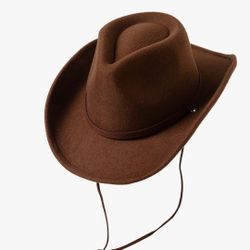 Jastore Kids Girls Boys Wide Brim Western Cowboy Cowgirl Hat with Wind Lanyard Felt Fedora Hat