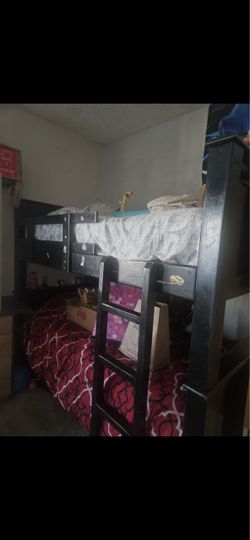 Black Wood Bunk Bed with Ladder