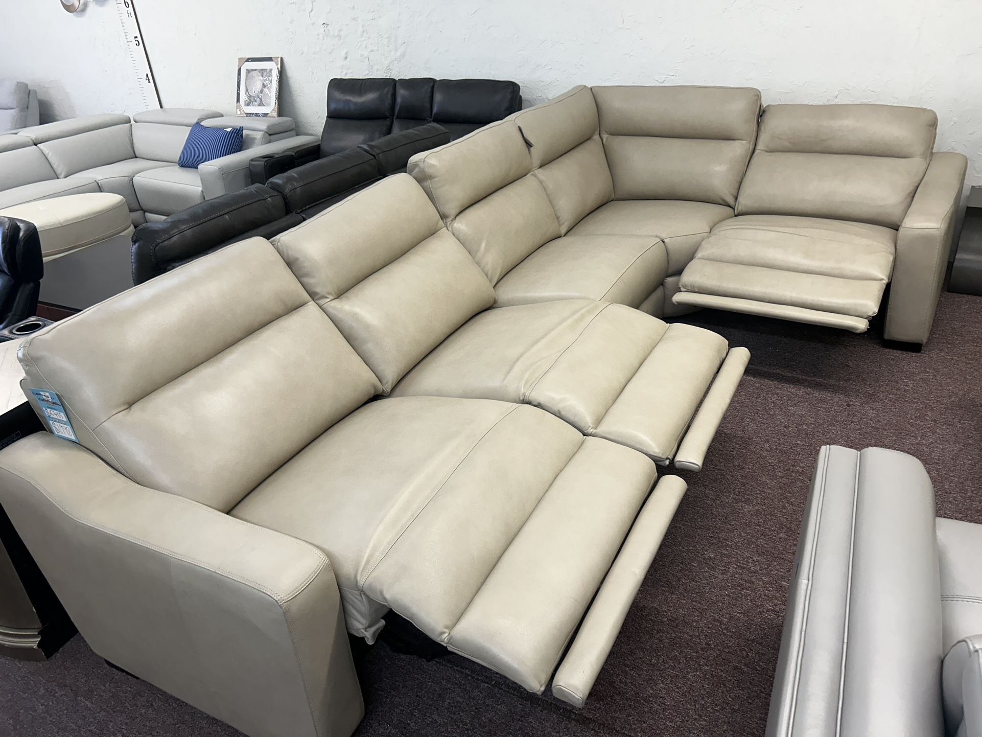 100% Real Leather 5 Pc Sectional with 3 Power Recliners- Gabrine