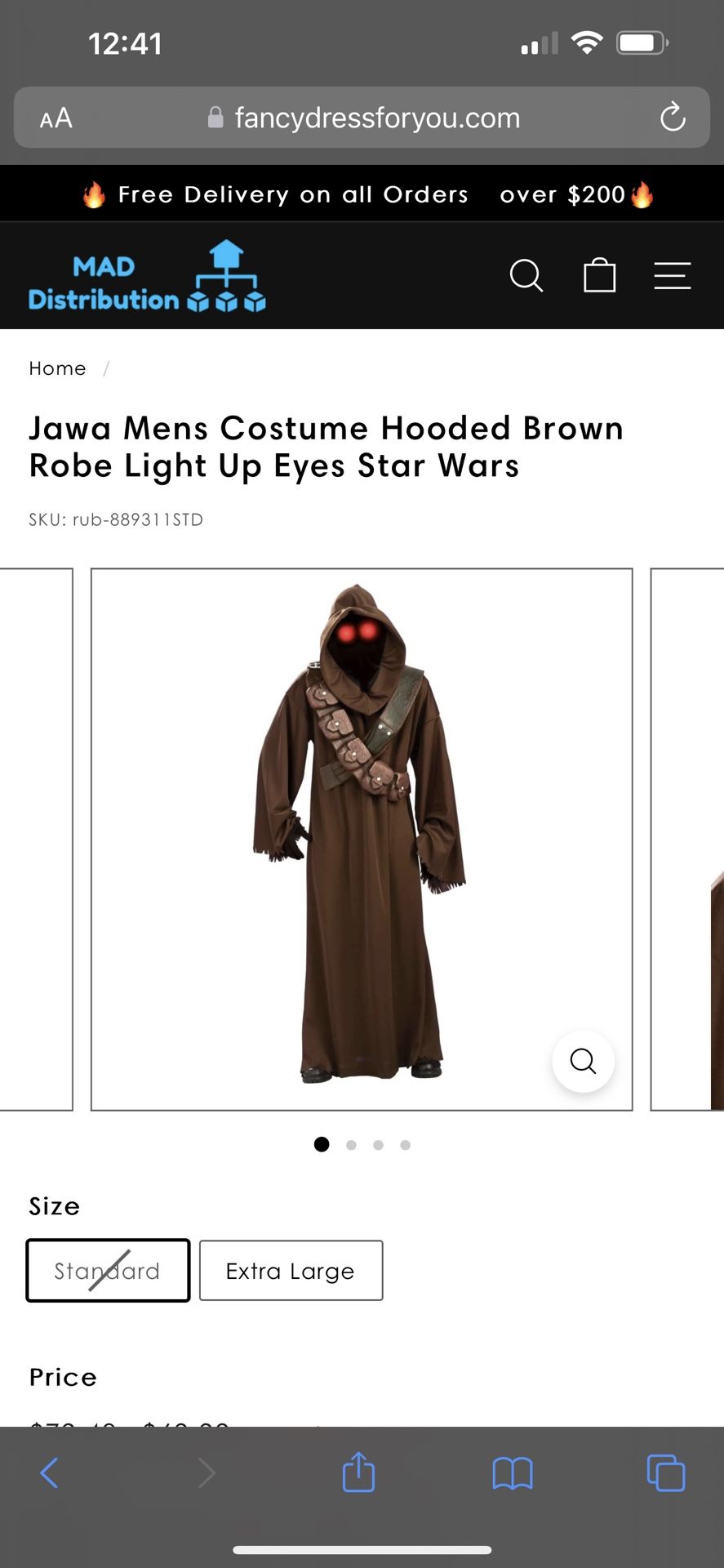 Men’s Star Wars Jawa Halloween Costume - Standard Size