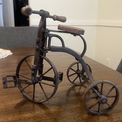 Antique Doll Tricycle - Vintage Rustic Metal Wood Tricycle Bicycle Toy Sculpture 12"