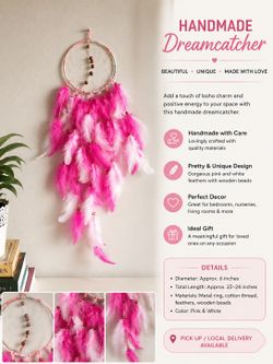 Handmade NEW Pink & White Dreamcatcher
