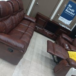 *Wow*---Santiago Stunning Brown Leather Reclining Sofa/Loveseat Sets---Now $899---Delivery And Financing Available✅️