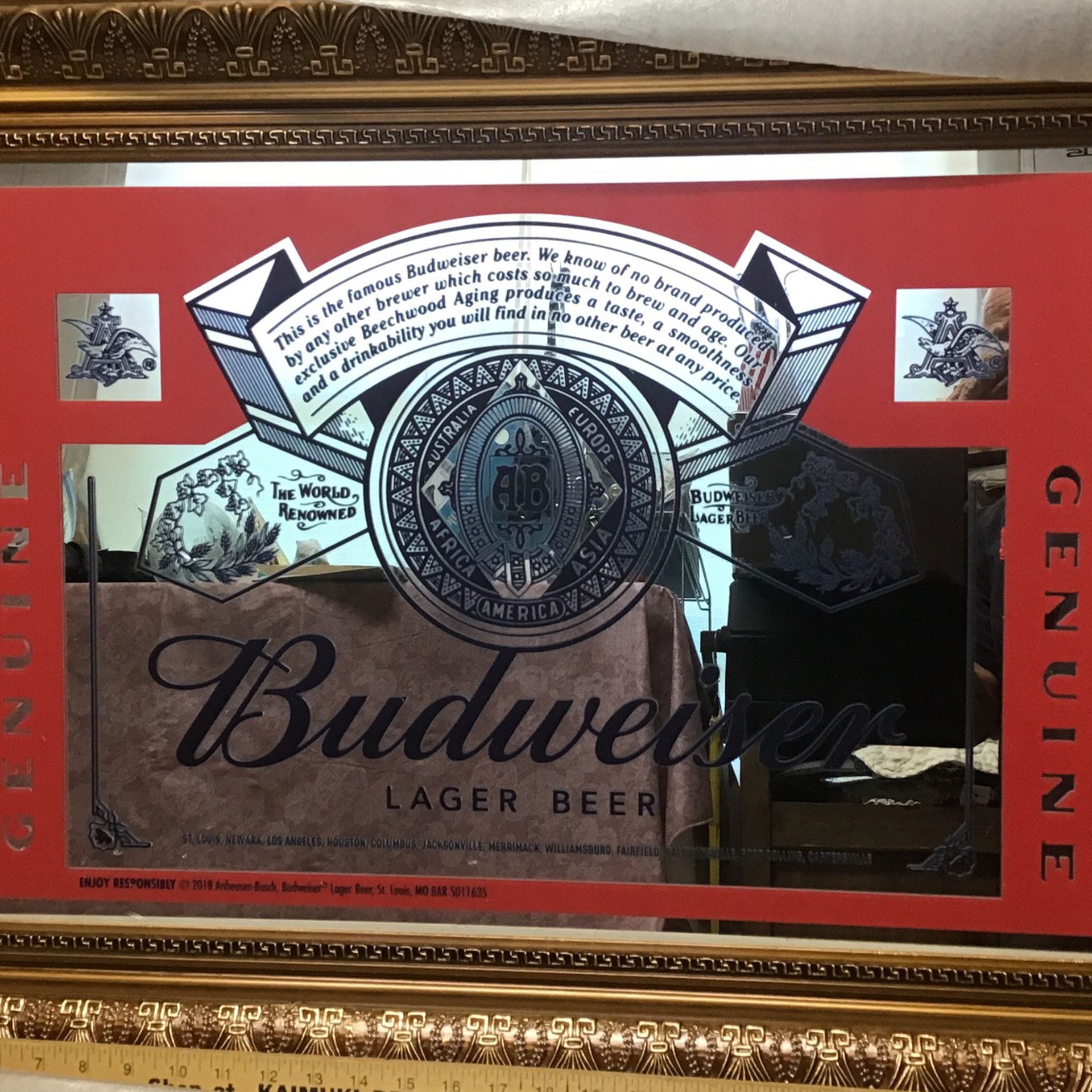 Budweiser Beer Acrylic Mirror with Wooden Designed Frame