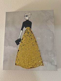 Fashion Wall Art Canvas with Gold Sequin Skirt
